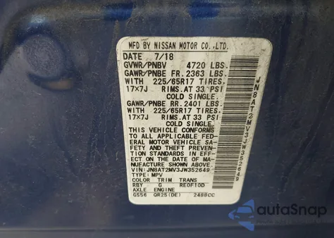 2018 Nissan Rogue Sv из США, поврежденный, VIN JN8AT2MV3JW352649